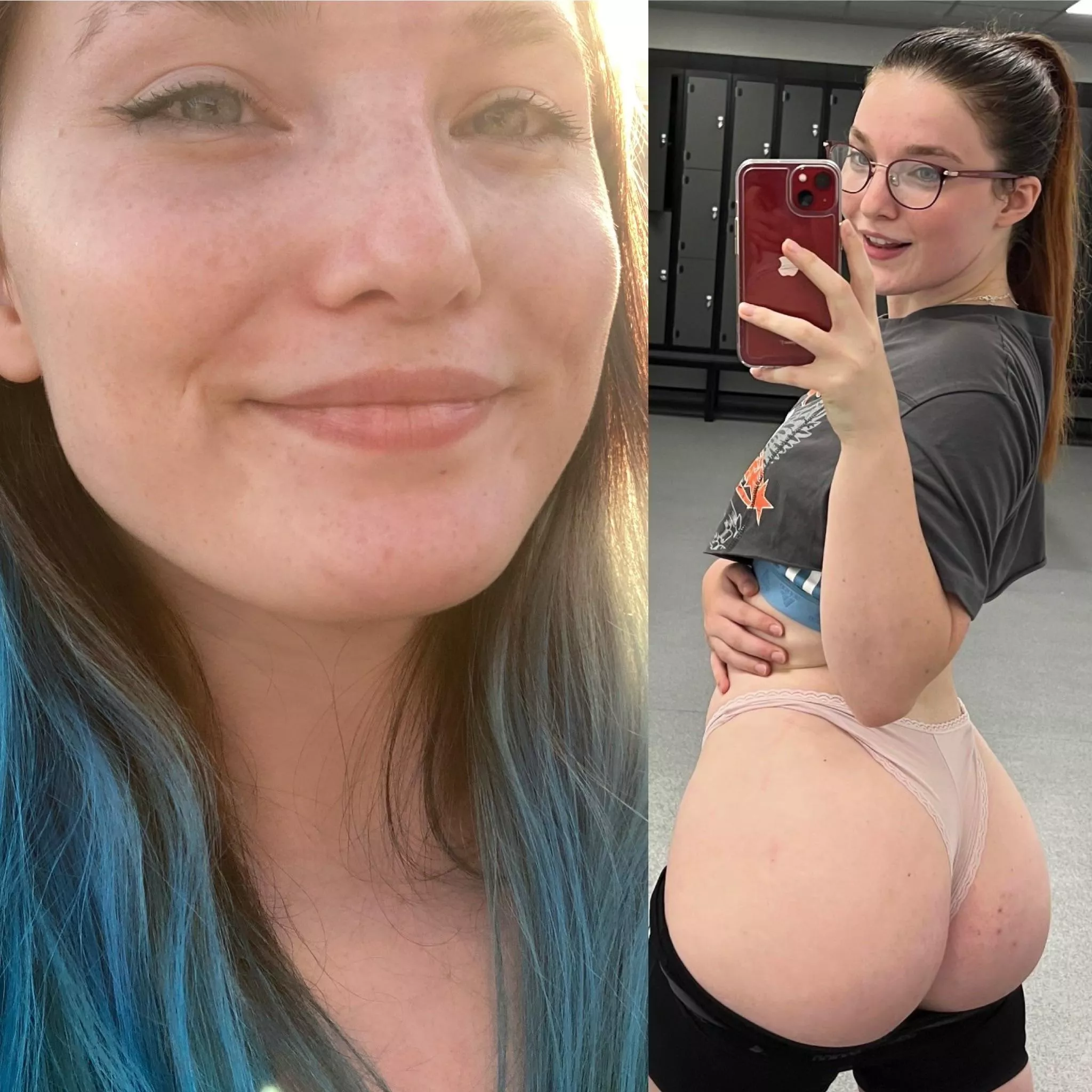 Cute selfie, then “gym” selfie😇