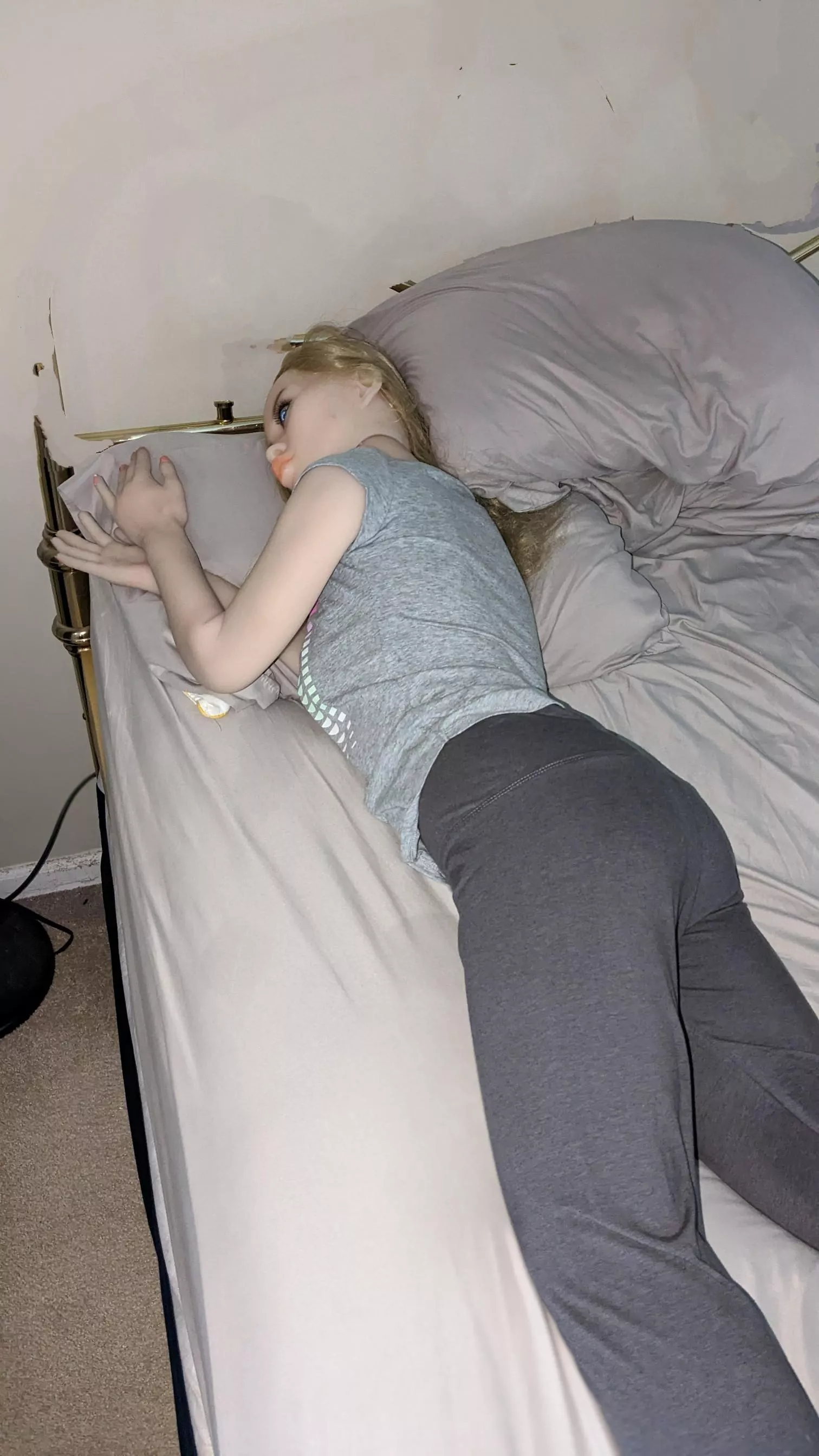 Her favorite sleeping position. She loves it when I hold her all night. ❤️