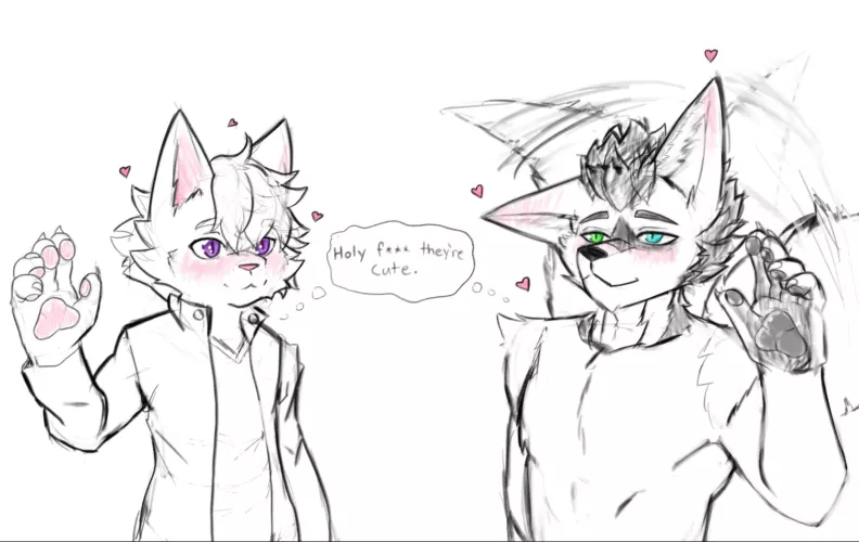 My gf drew me and our bf showing off our pawbs. Art by LuxArtifex. ;3