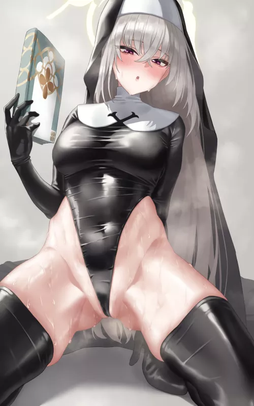 Sakurako sweating and kneeling with book (bnnn0508) [Blue Archive]