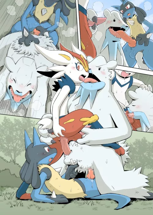 Beartic, Cinderace and Lucario (yamatokuroko965)