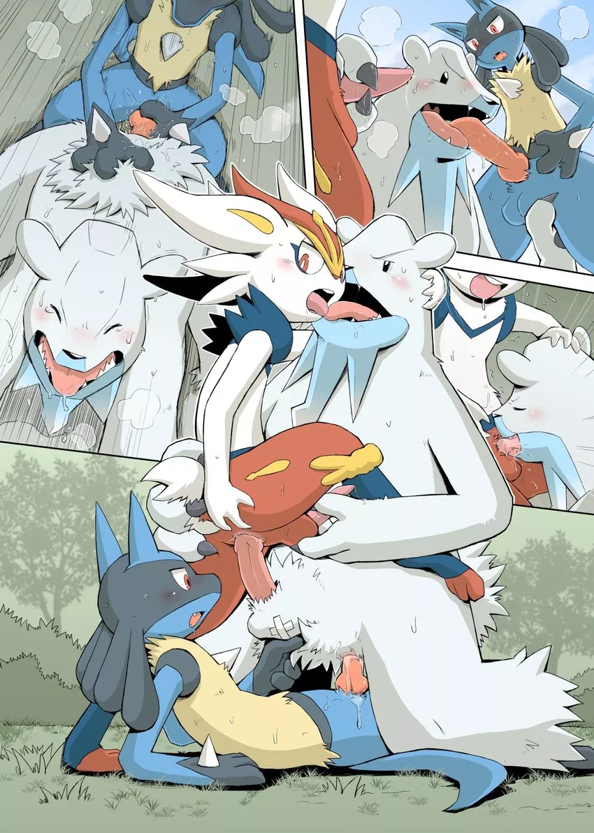 Beartic, Cinderace and Lucario (yamatokuroko965)