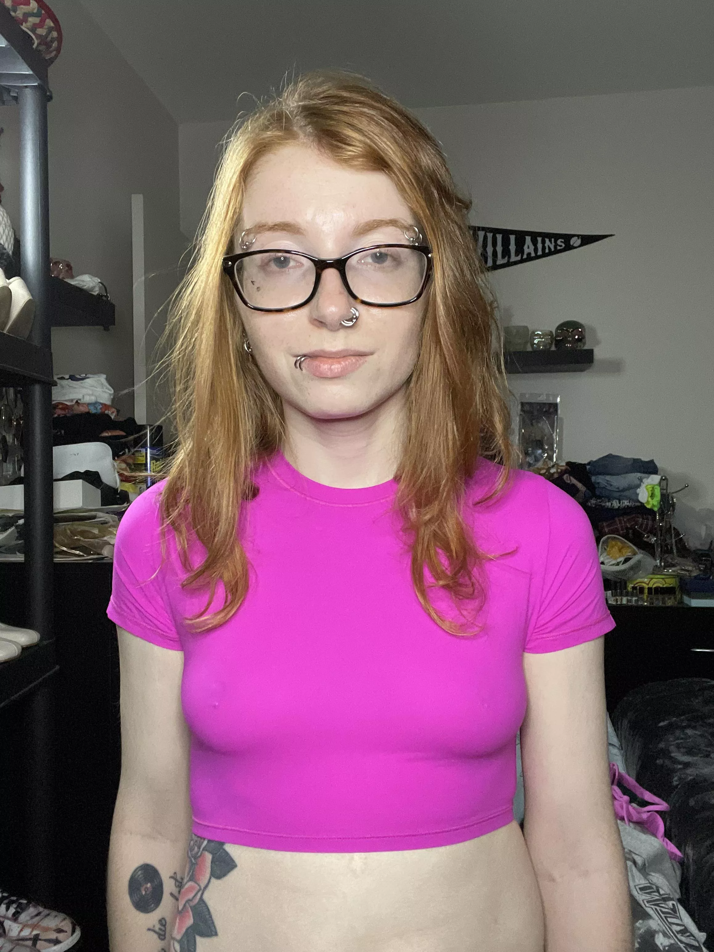 Braless in my skims crop top.