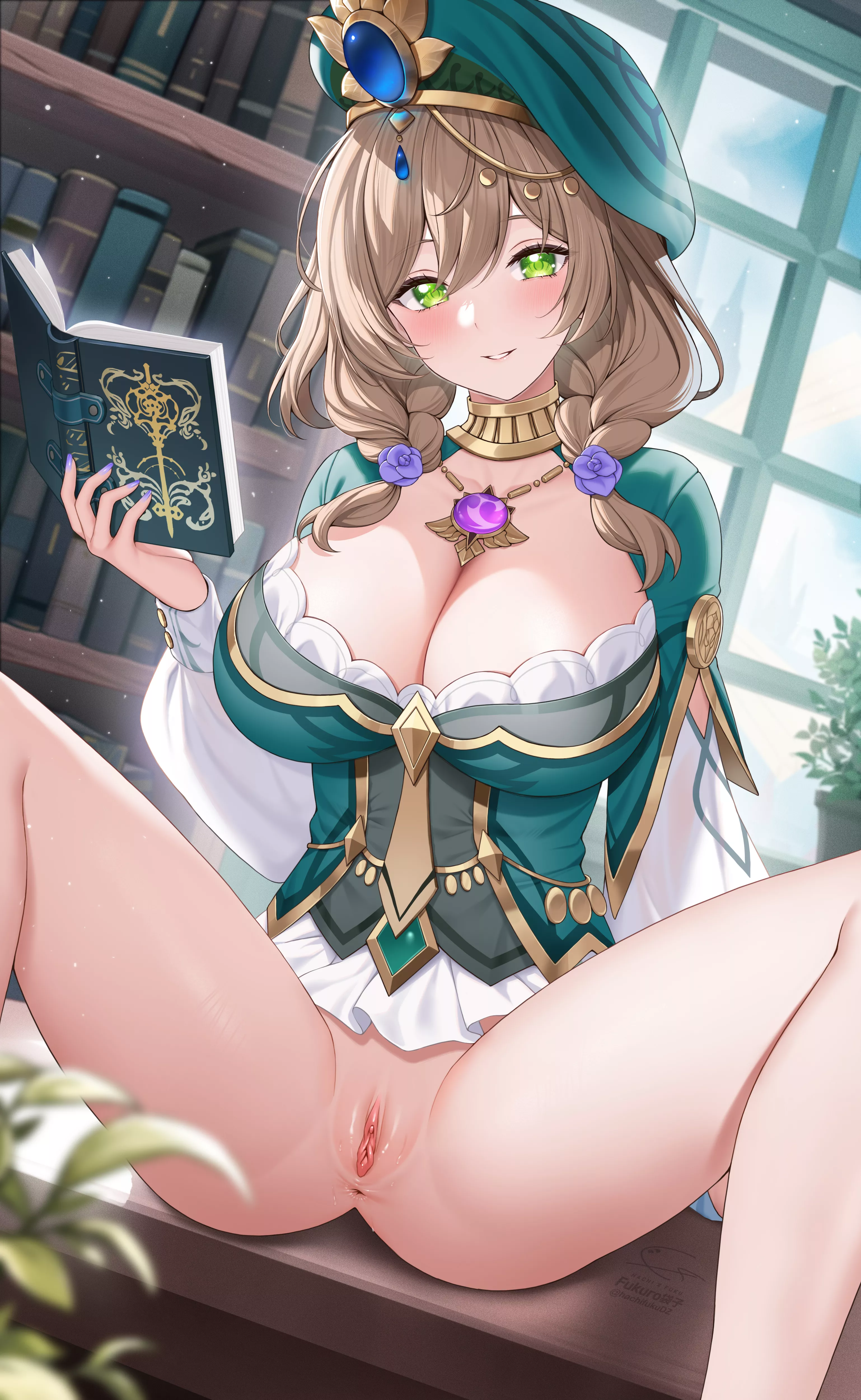 Lisa showing of her new outfit (Fukuro)[Genshin Impact]