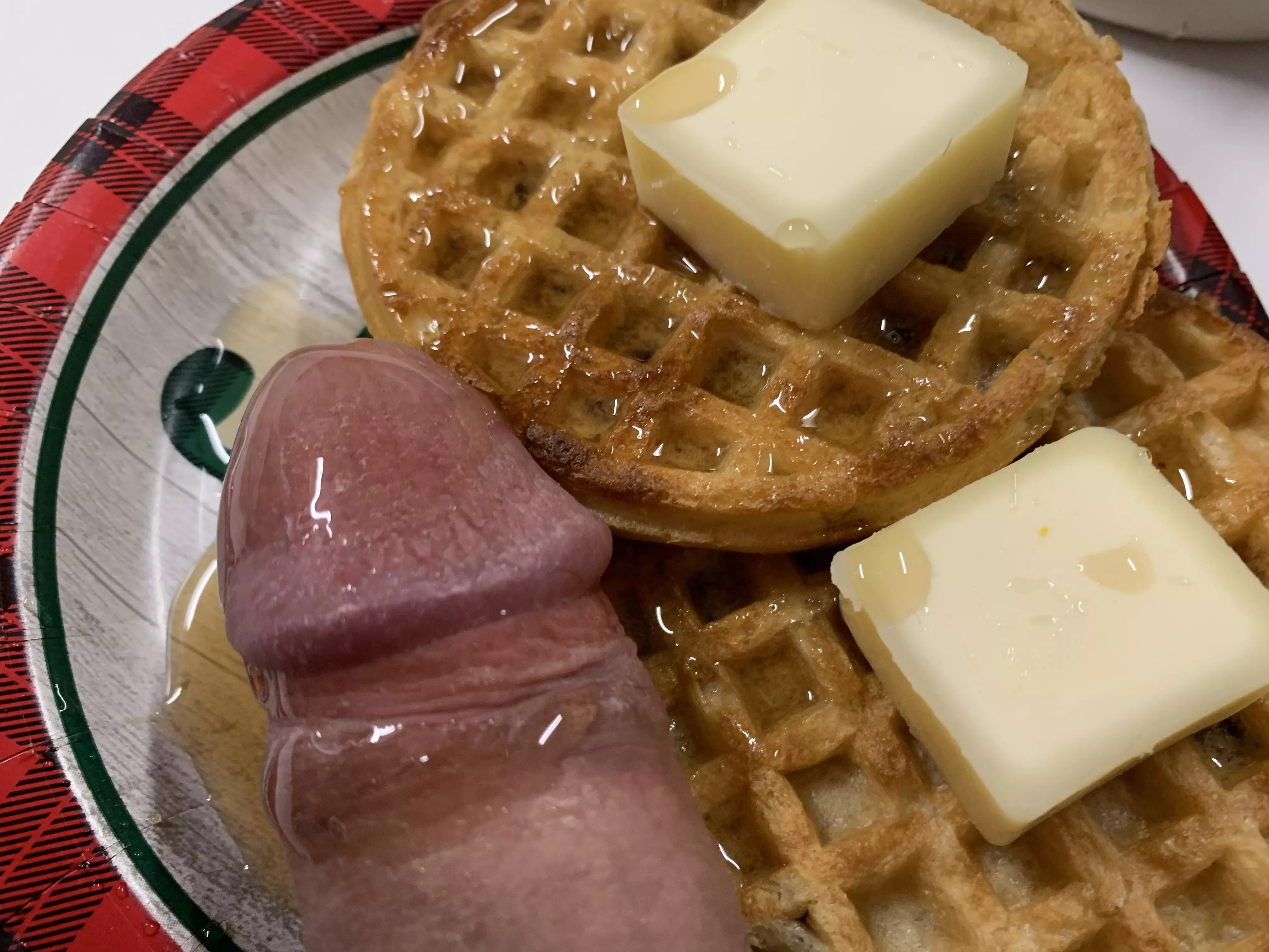 (oc) Waffles with a side of sausage