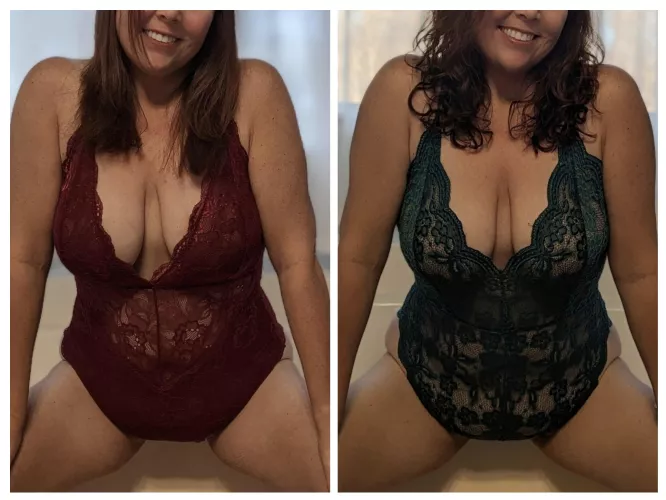 Which one would you like to find in your bed...maroon/straight hair OR teal/curly hair? (f)