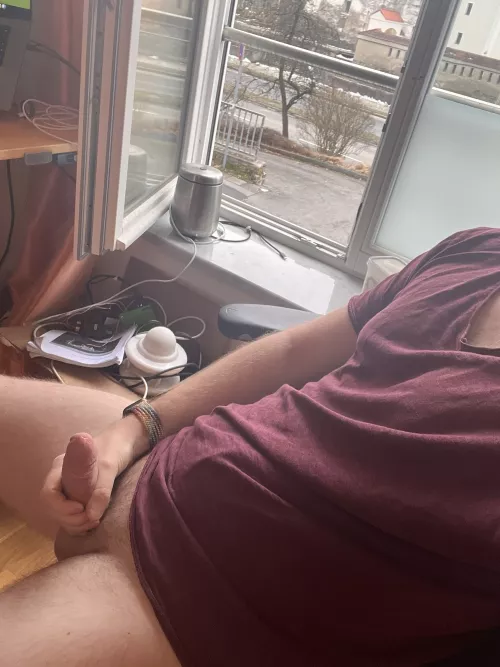 Jerking off in front of the open Window
