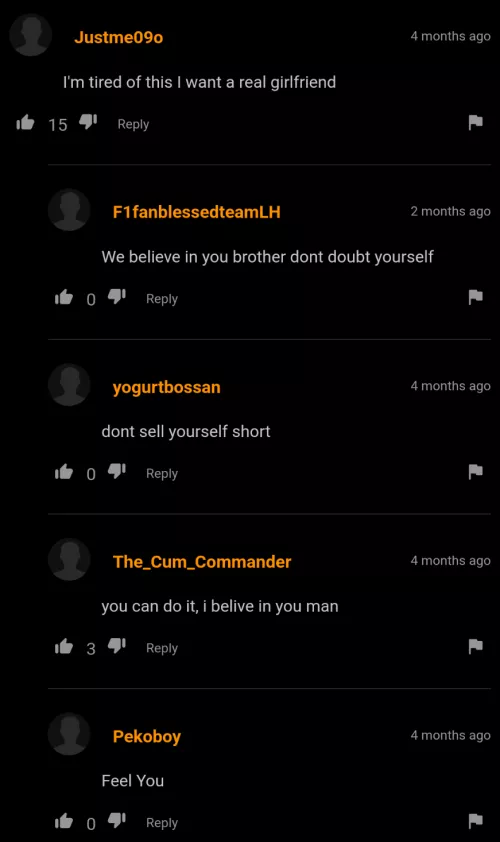 lonely comment and supportive replies