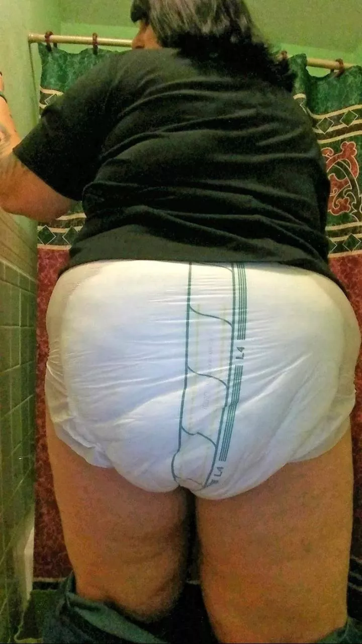 Shhhhh! I'm in the bathroom at a friend's house watching the Super Bowl, sneaking a picture of my diapered butt.