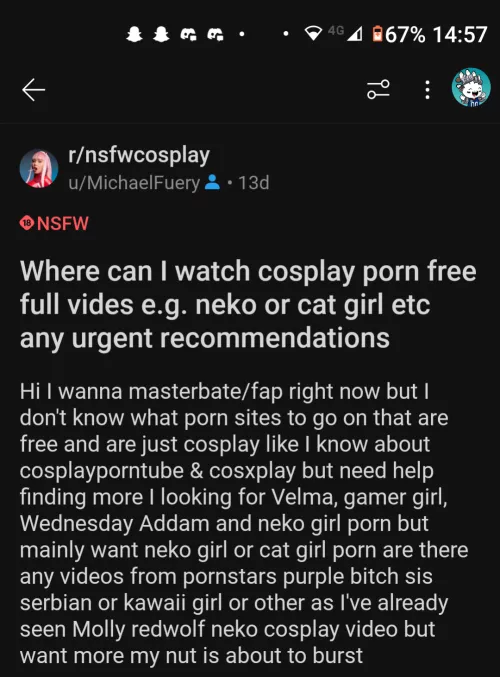 Where can I watch cosplay porn for free full vides e.g. neko or cat girl etc any urgent recommendations