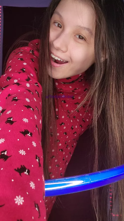 an open mouth smile as my hula hoop falls