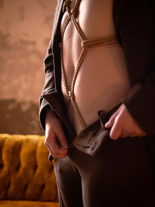 Getting down to business means something different around here (Model is me, rope is self tied, photo by my partner)