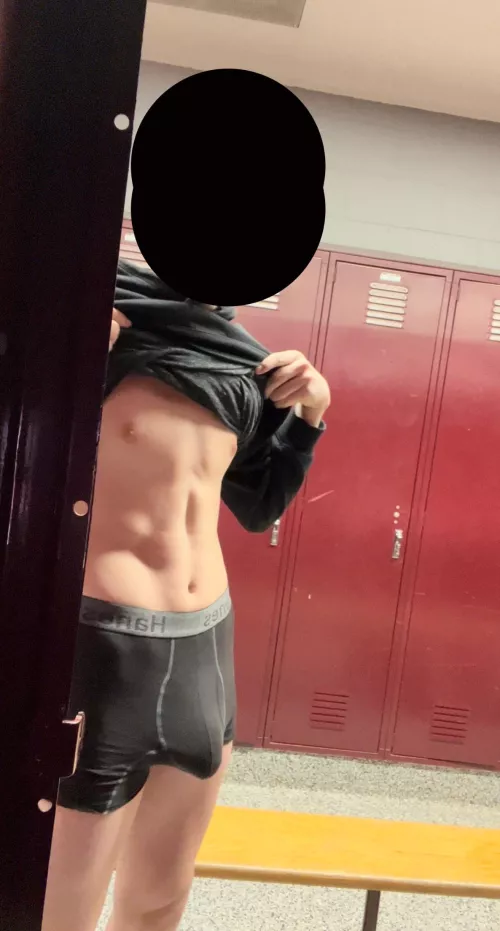 Showing off in the gym locker room