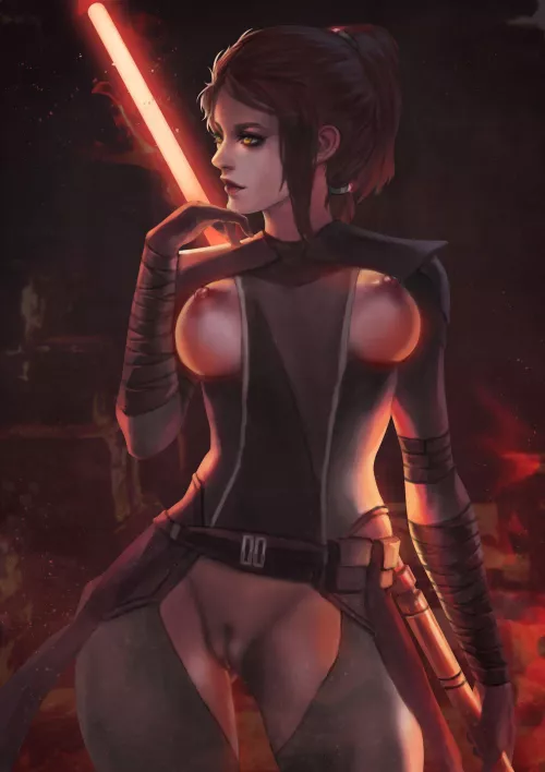 Bastila Shan is showing off her new dark side outfit (Monorirogue) [Star Wars]