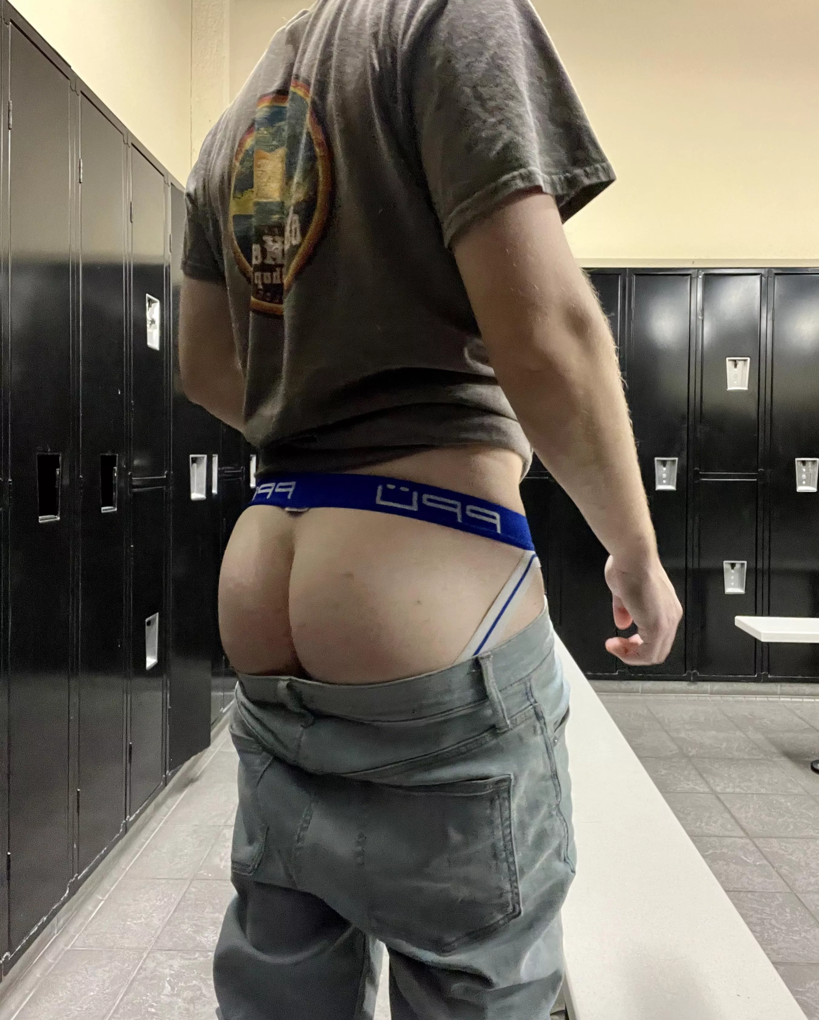 changed into a clean jock after the gym