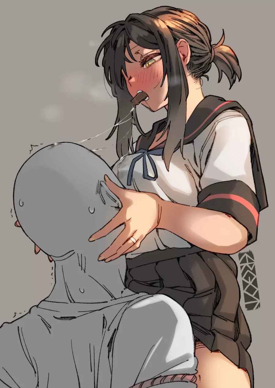 Feeding her pet valentine's chocolate