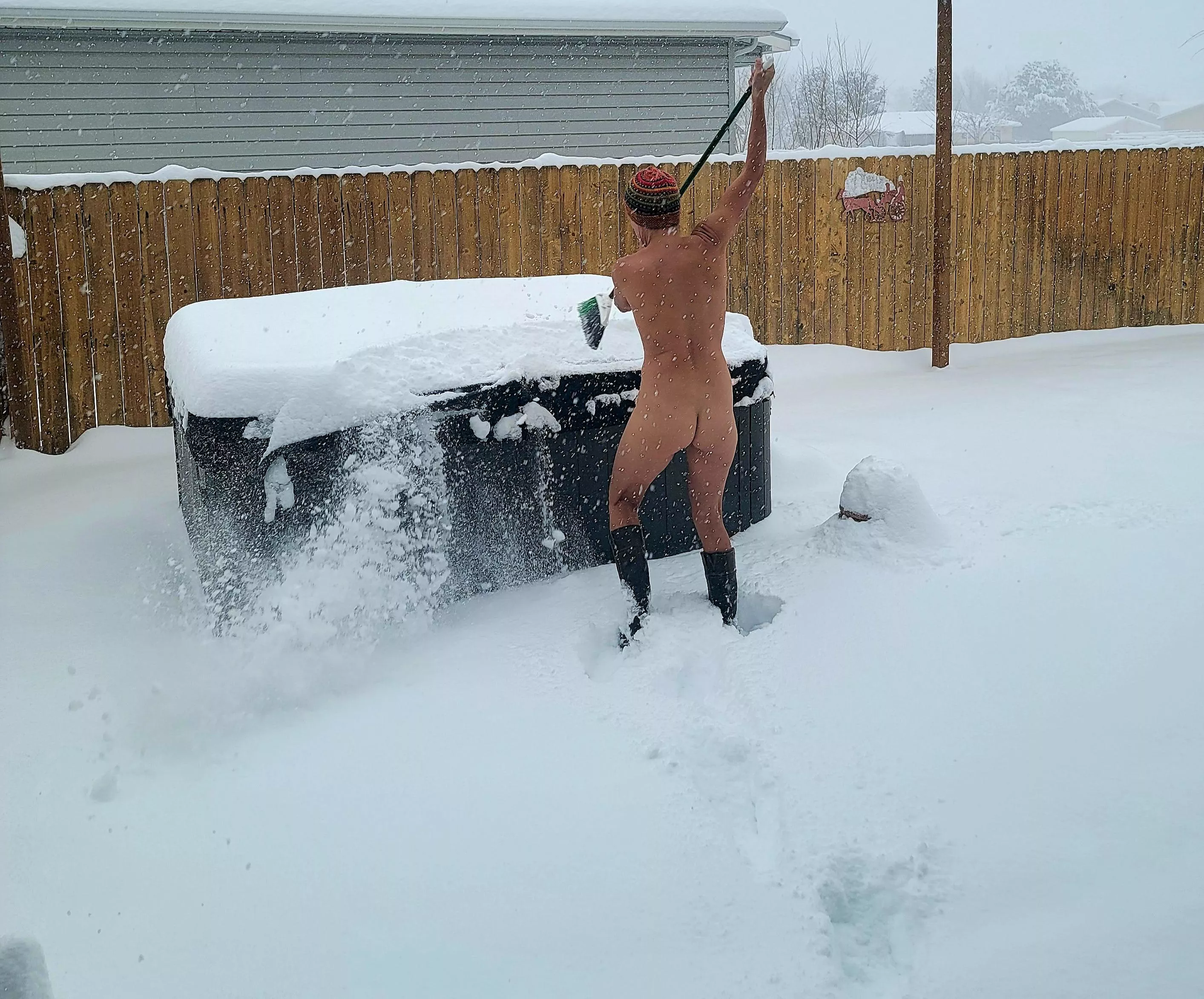 Maybe running out to take the snow off the Jacuzzi qualifies?