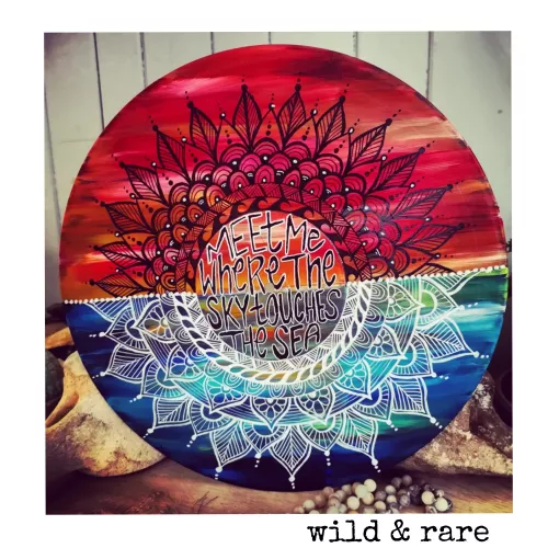 Meet me Where the Sky touches The Sea ✨ Upcycled scratched vinyl record, handpainted