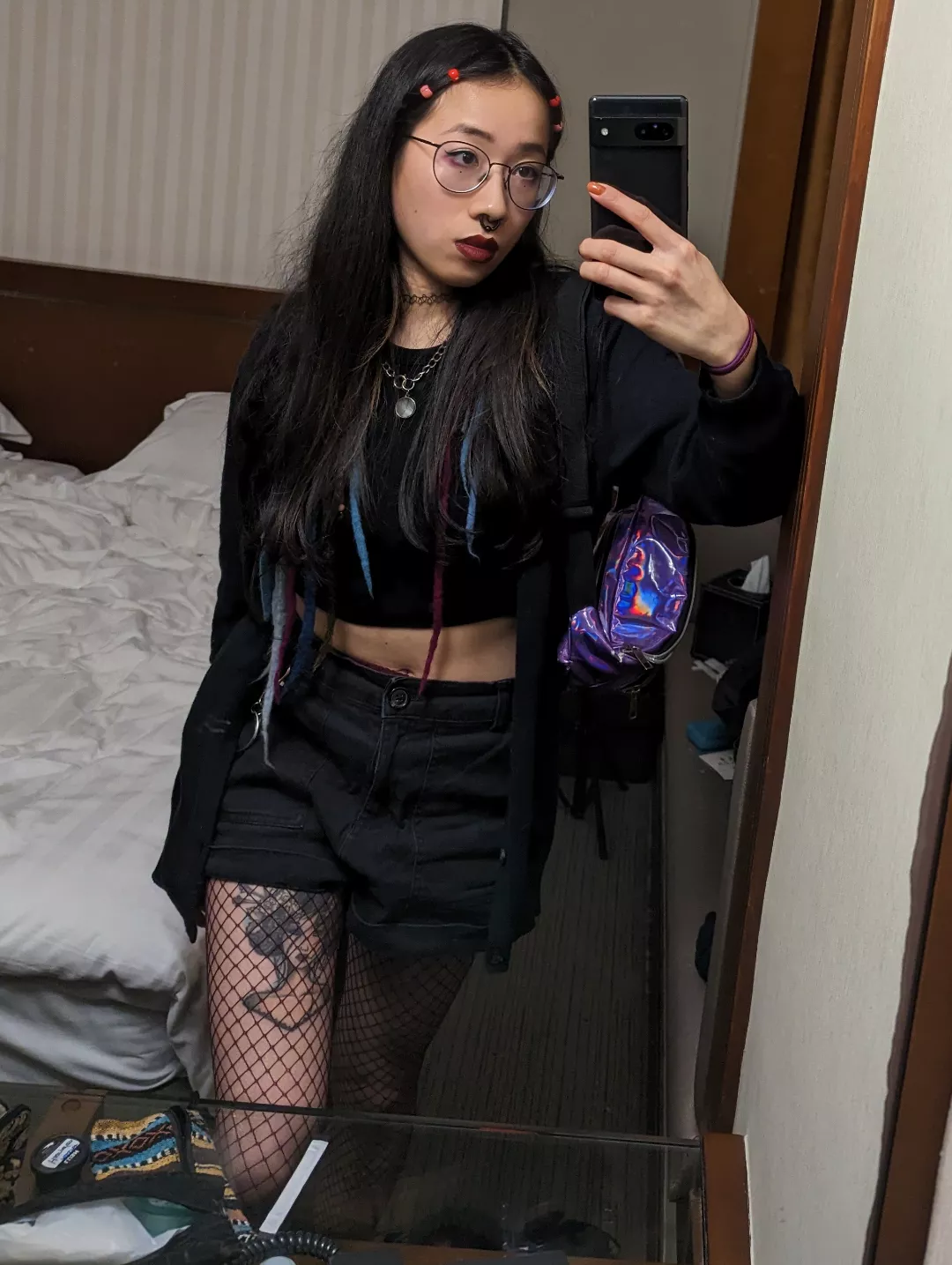 my club outfit for a rave in Hongkong! Mirror selfie time 🐱😸
