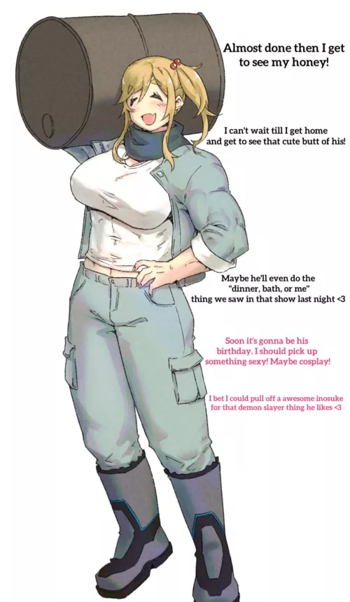 Working Woman Daydream (wholesome)(muscle)(mentions of cosplay)(minew01)