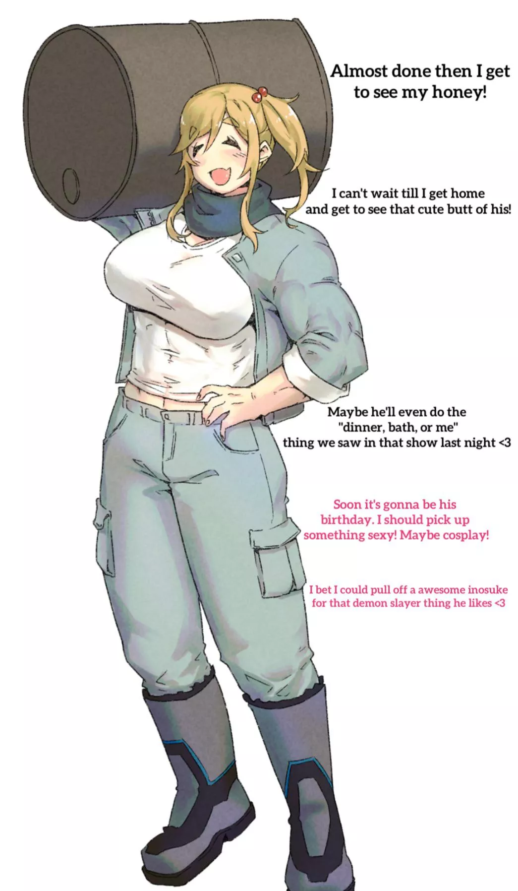 Working Woman Daydream (wholesome)(muscle)(mentions of cosplay)(minew01)