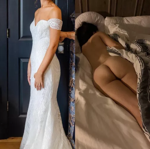 Before and after wedding day. Would you fuck my new wife from behind? 👰🏼♀️