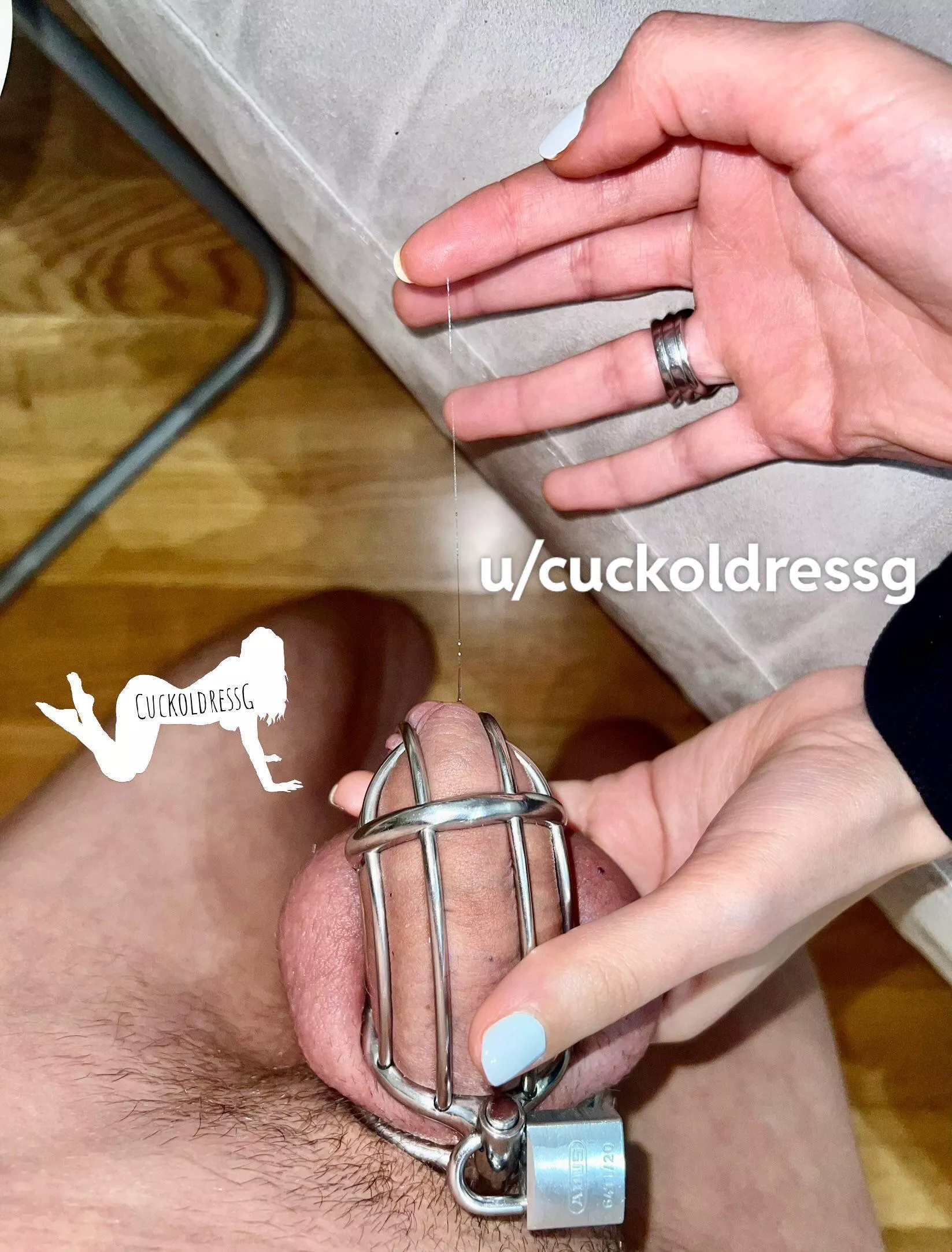 I love how desperate cucky gets when I keep him locked and denied for more than a month. He always leaks so much! I guess he’ll have to lick everything up…