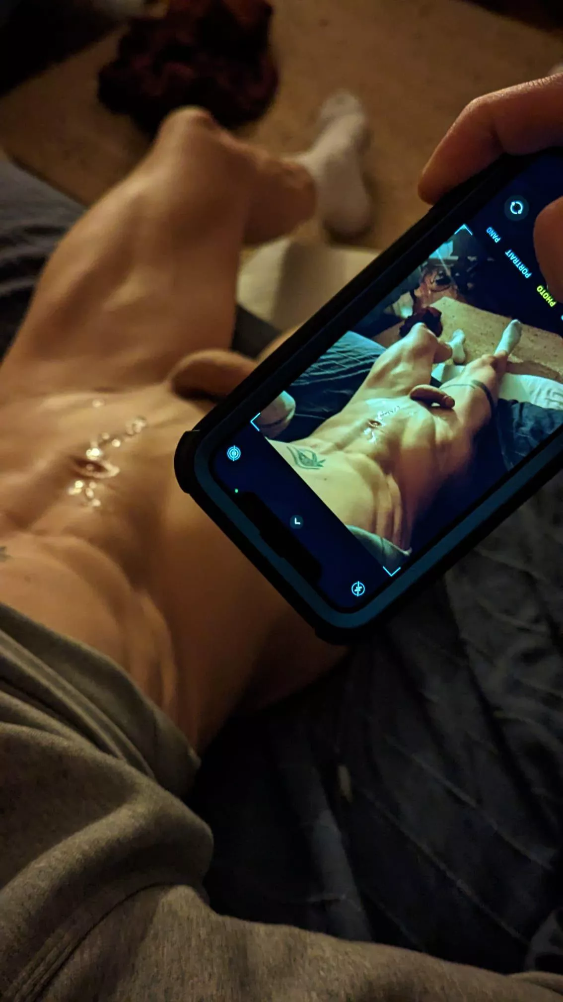 I was just waiting for him to take the picture and lick all the cum off of my abs