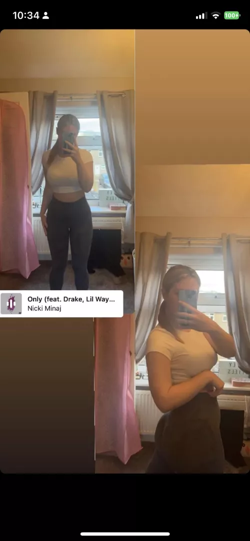 Teen slut with massive tits finally shows her ass in leggings