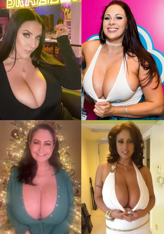 [Angela White] vs [Gianna Michaels] vs [Ava Addams] vs [Eva Notty]. Who at their Biggest has the Best Boobs?