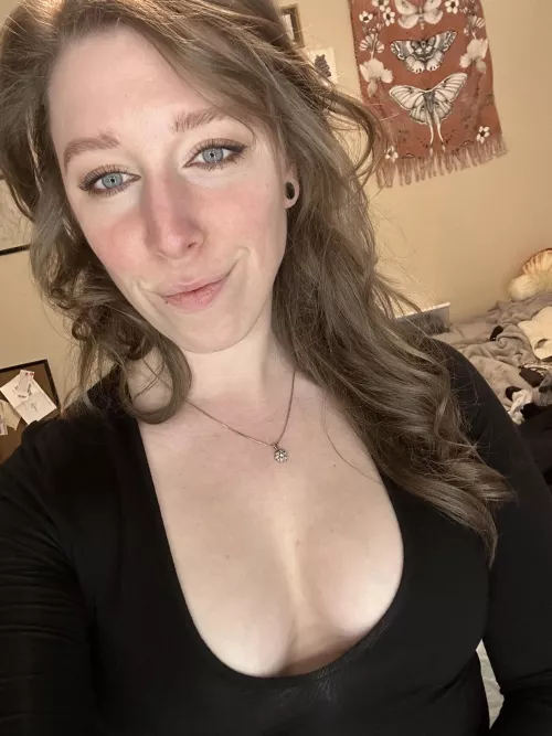 I’m not bent over, but I definitely think you can see down my blouse in this one lol