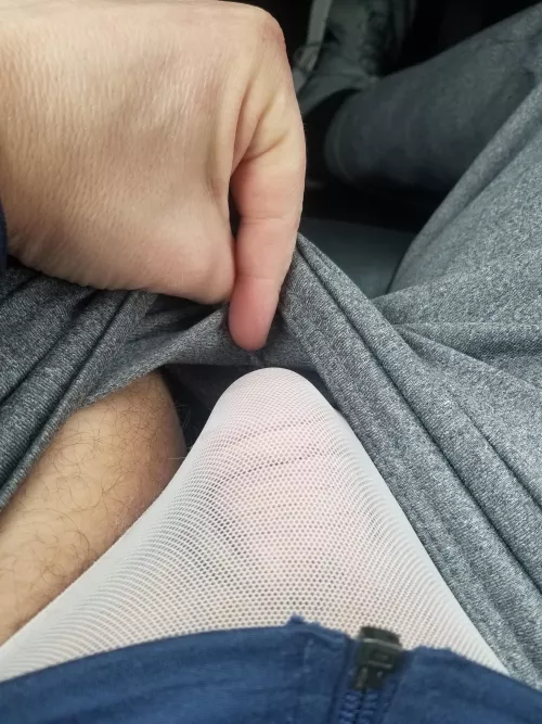 Running errands in my sheer white thong