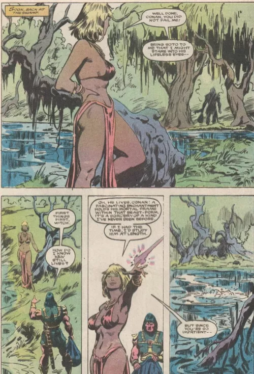 The Witch Queen rocking the classic handkerchief bikini look. [Conan 180. 1986]