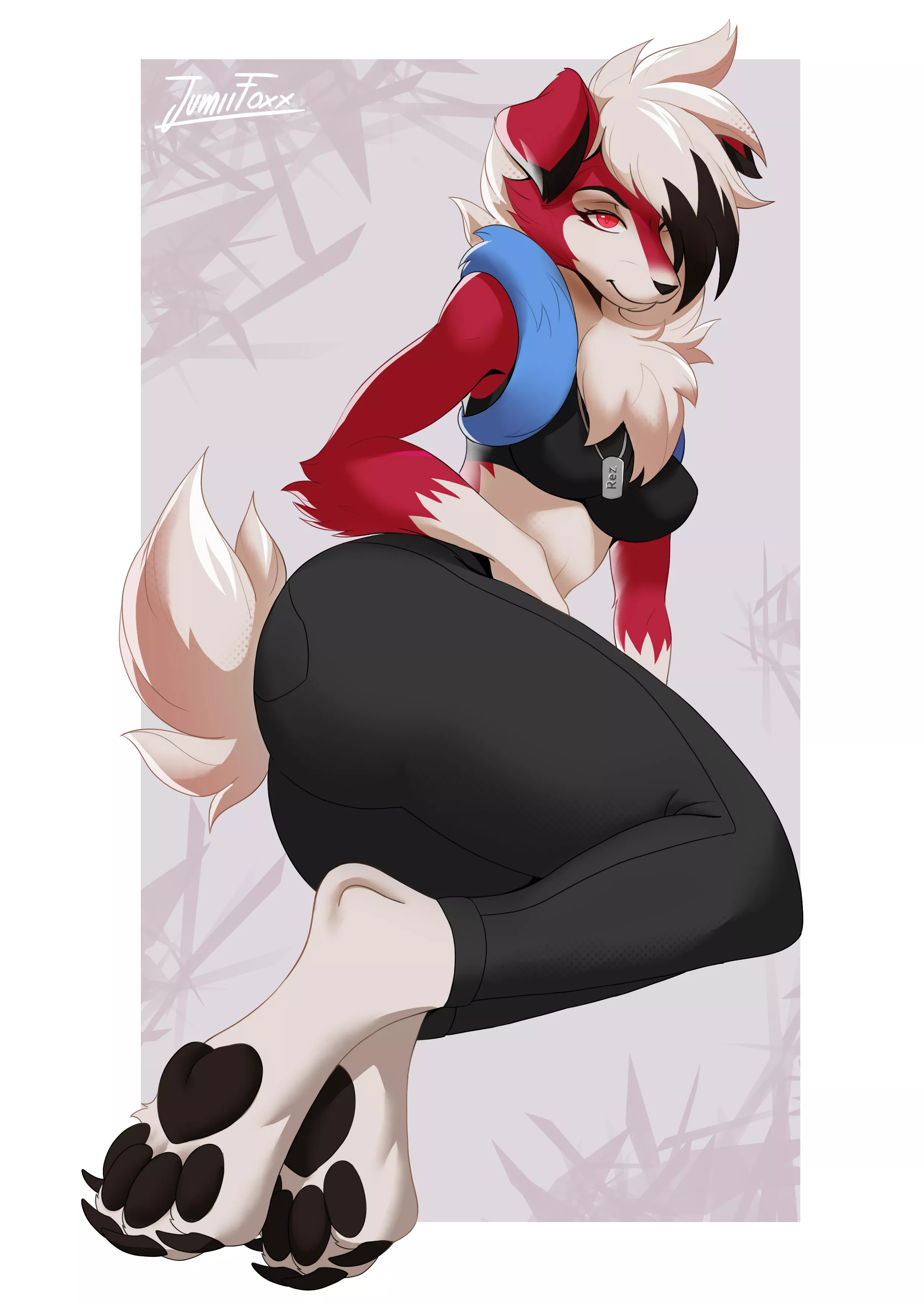 [COMMISSIONS SLOTS ARE OPEN] Fluffy girl in pose 👀 (more art on my Twitter @JumiiFoxx)