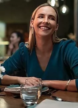 Dinner blonde in blue dress