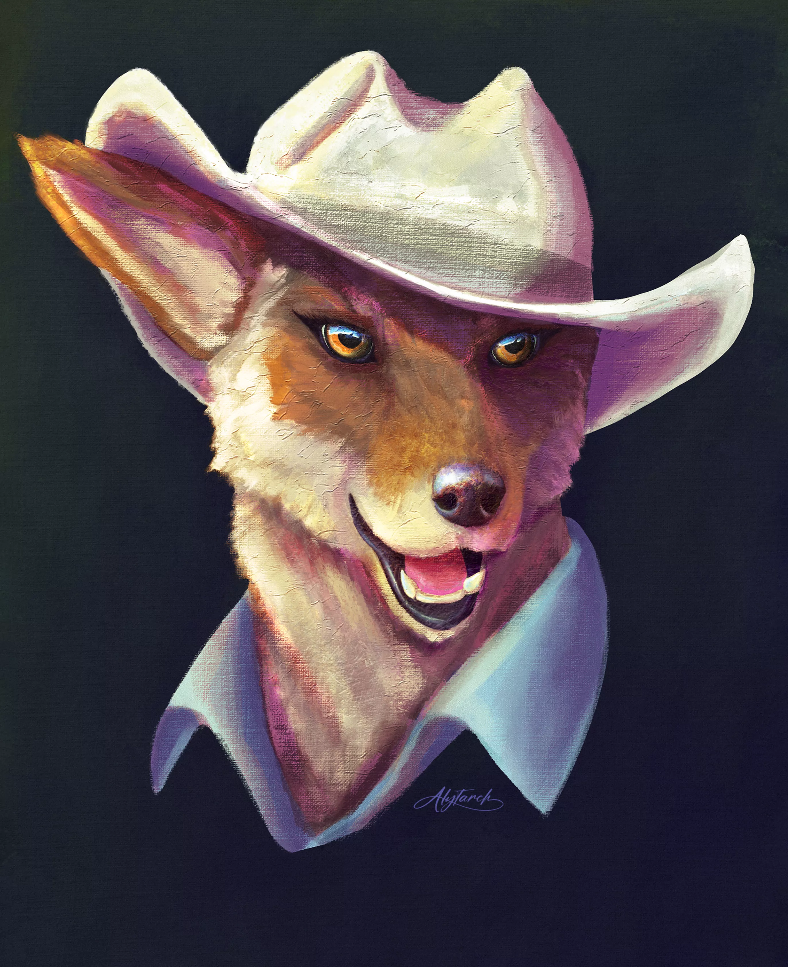 Mattie Cairns, Coyote cowgirl of @VSweatered new story, 𝘔𝘺 𝘗𝘦𝘵𝘳𝘰𝘤𝘩𝘦𝘮𝘪𝘤𝘢𝘭 𝘙𝘰𝘮𝘢𝘯𝘤𝘦. [Art by me @Alytarcha on twitter]