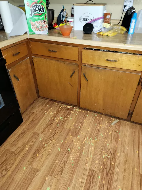 This is what happens when you let baby make his own breakfast.