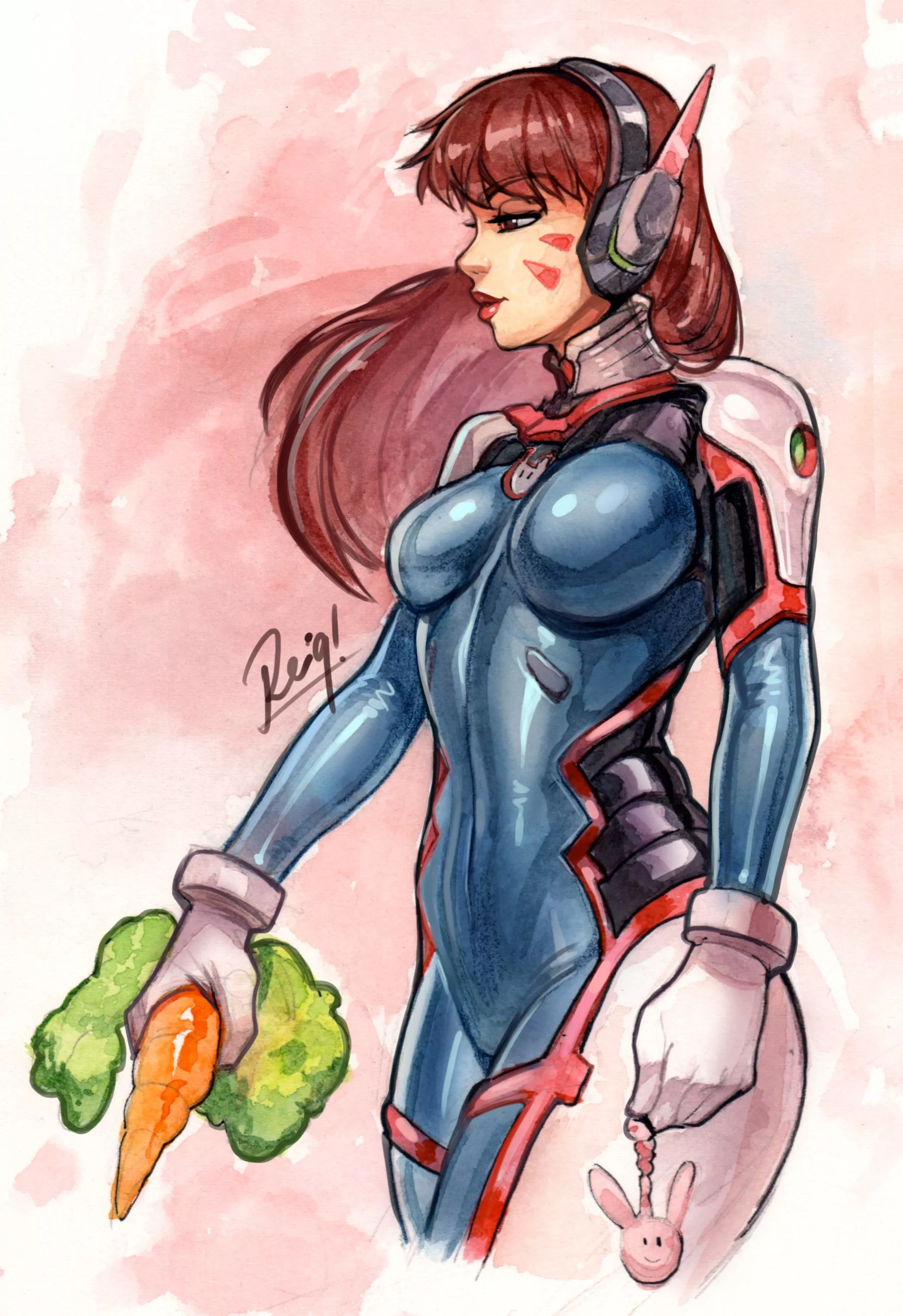 D.Va Watercolor Practice Piece [Overwatch]