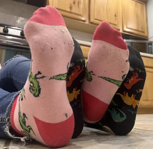 Just two girls and their dinosaur socks [females]