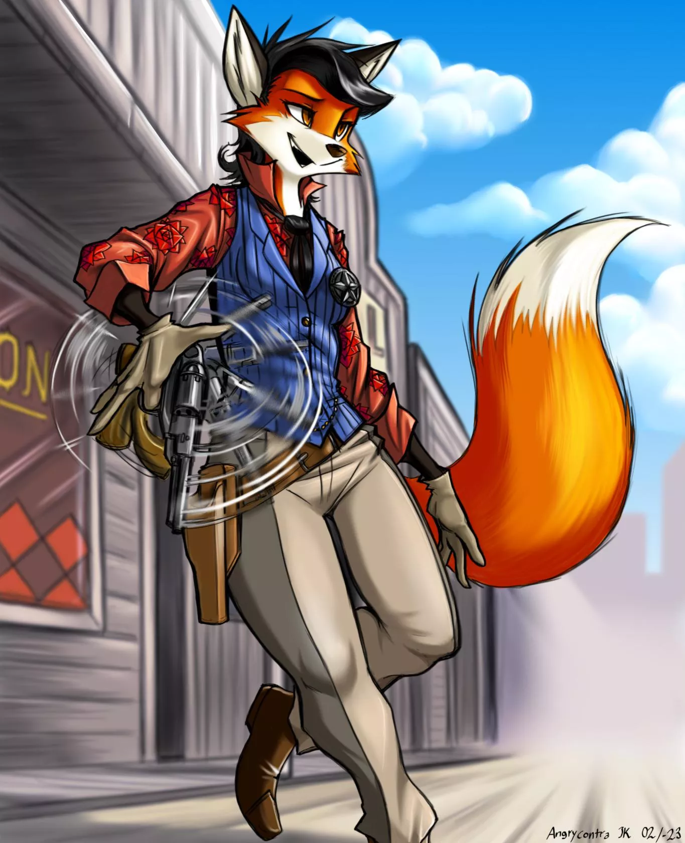 Vixen Sheriff Spinning her gun (Art by Angrycontra)