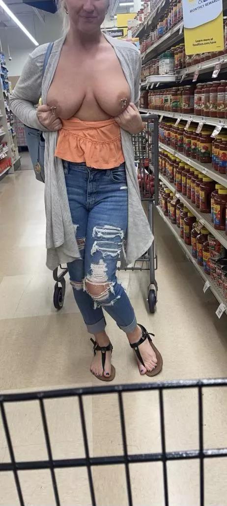 Grocery shopping is more fun with your tits out nudes by Sluttymilfxo