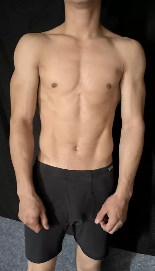 With my comfy black boxers on