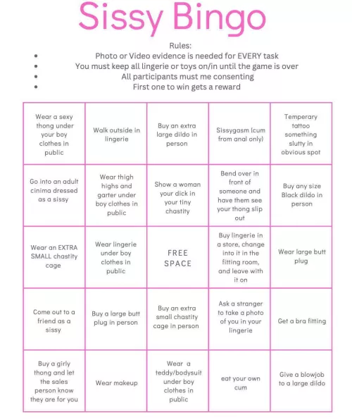 Does this inspire you to get exposed in public? Which path to bingo would you take