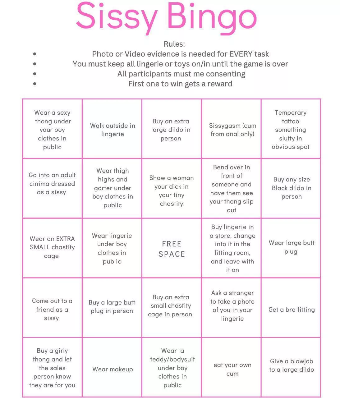 Does this inspire you to get exposed in public? Which path to bingo would you take