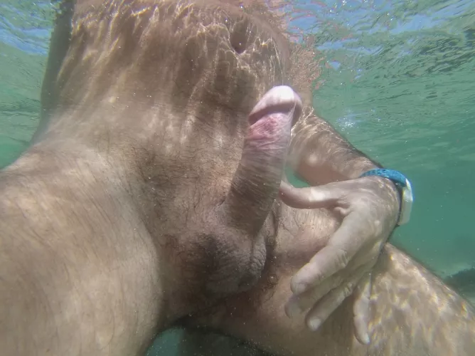 Erection underwater. Beach boner.
