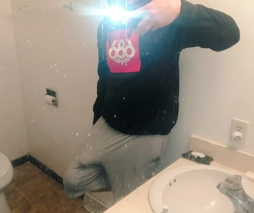 grey sweatshorts bulge.