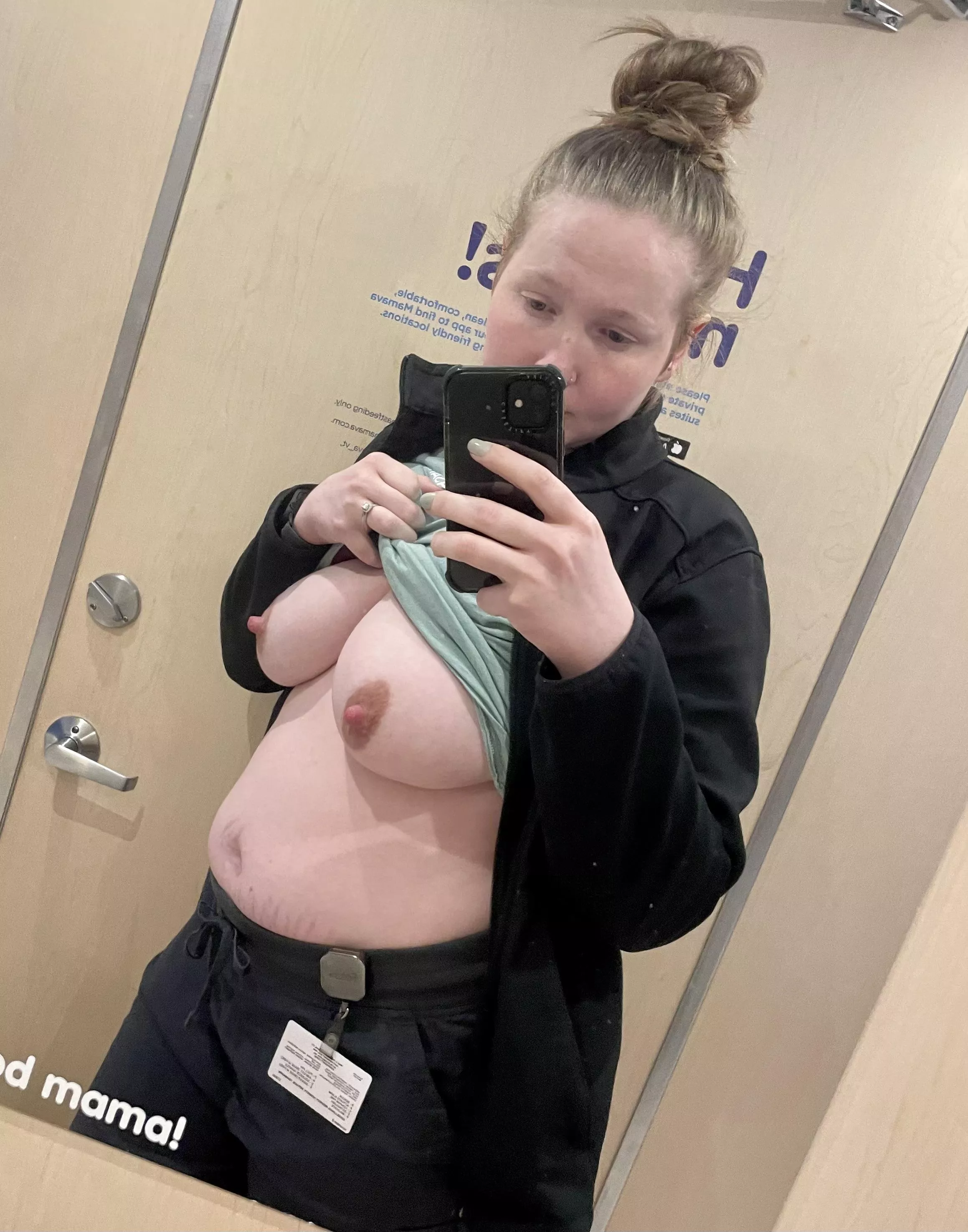 Tits out at work [F]