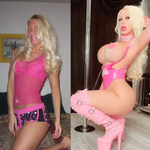 From a shy girl with no boobs to a bimbo fuckdoll.