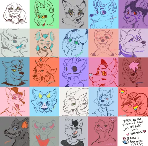 Today I sketched 24 fursonas in 10 hours for fun! I’ll be back to do it again soon!