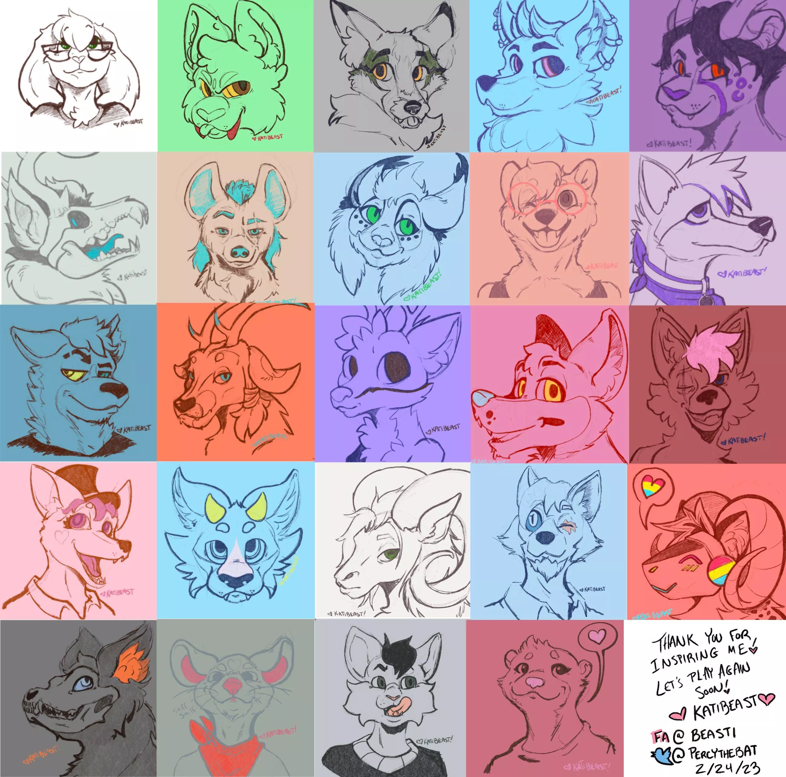 Today I sketched 24 fursonas in 10 hours for fun! I’ll be back to do it again soon!